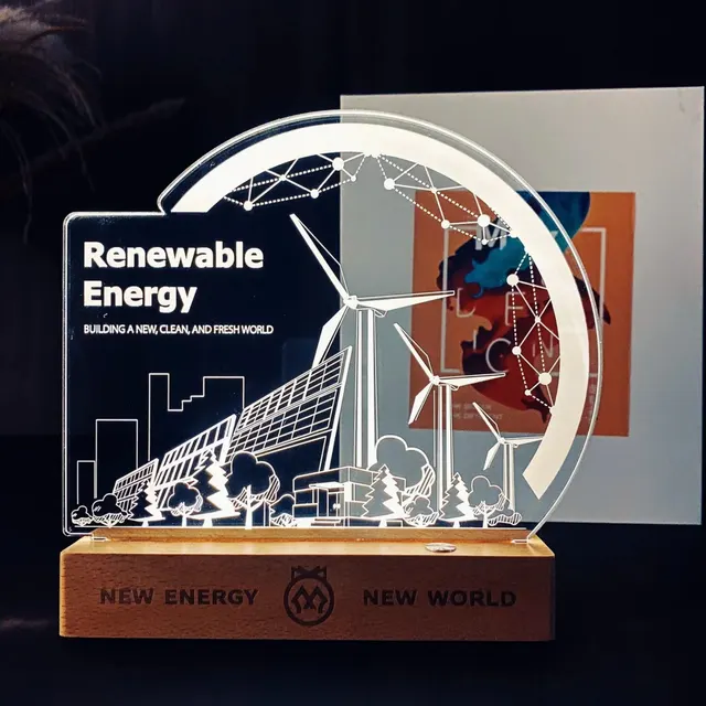 Wood and Acrylic Desk Organizer with Renewable Energy Etching corporate gift set