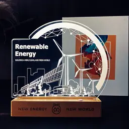 Wood and Acrylic Desk Organizer with Renewable Energy Etching thumbnail 1
