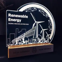 Wood and Acrylic Desk Organizer with Renewable Energy Etching thumbnail 2