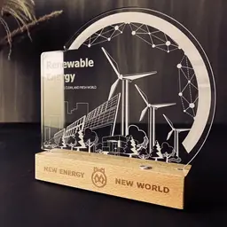 Wood and Acrylic Desk Organizer with Renewable Energy Etching thumbnail 5