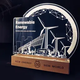 Wood and Acrylic Desk Organizer with Renewable Energy Etching thumbnail 4
