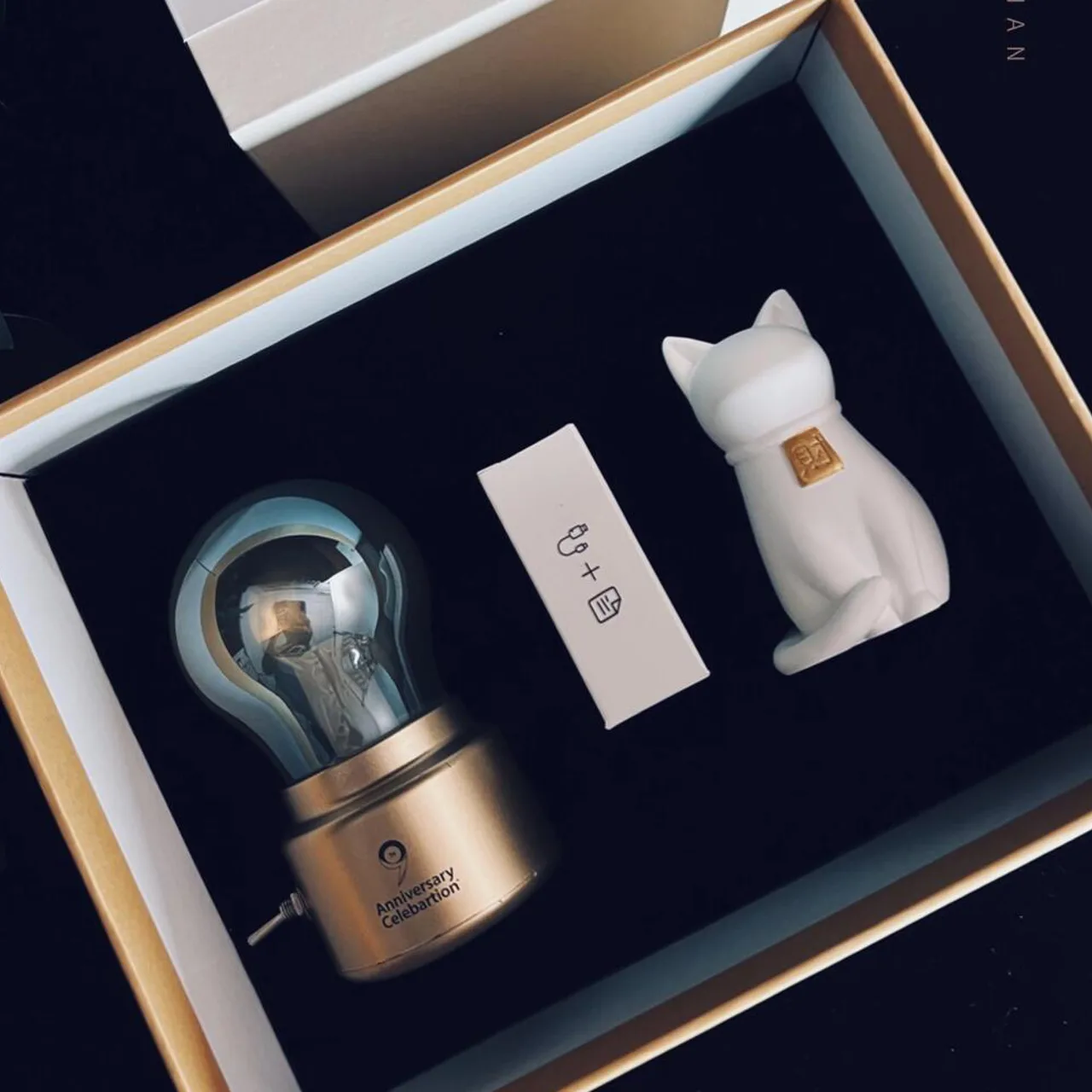 Creative Anniversary Celebration Set: Retro Bulb Lamp & Lucky Cat