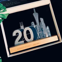 City Skyline Night Light Desk Ornament with Wooden Base thumbnail 6