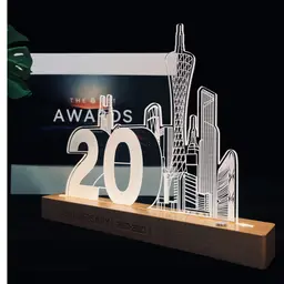 City Skyline Night Light Desk Ornament with Wooden Base thumbnail 4