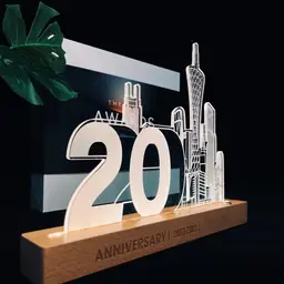 City Skyline Night Light Desk Ornament with Wooden Base thumbnail 3