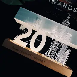 City Skyline Night Light Desk Ornament with Wooden Base thumbnail 2