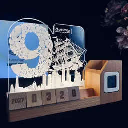 Wooden Desk Organizer with Perpetual Calendar and Night Light thumbnail 1