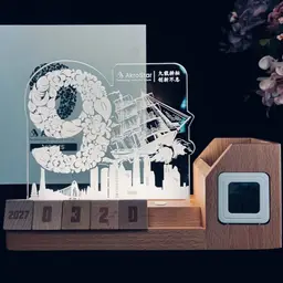 Wooden Desk Organizer with Perpetual Calendar and Night Light thumbnail 3