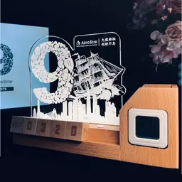 Wooden Desk Organizer with Perpetual Calendar and Night Light thumbnail 5