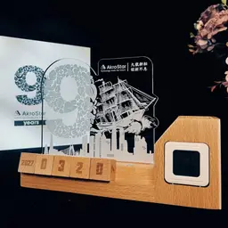 Wooden Desk Organizer with Perpetual Calendar and Night Light thumbnail 4