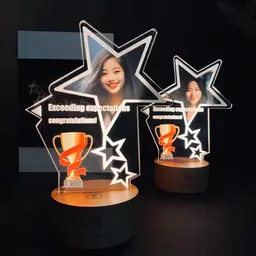 Two Star Light-Up Trophies with Acrylic Panel and Wooden Base thumbnail 1