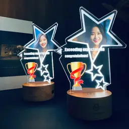 Two Star Light-Up Trophies with Acrylic Panel and Wooden Base thumbnail 4
