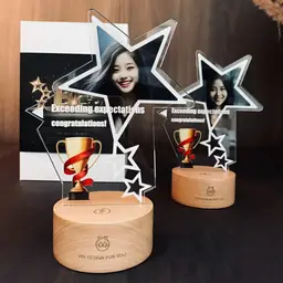 Two Star Light-Up Trophies with Acrylic Panel and Wooden Base thumbnail 5