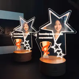 Two Star Light-Up Trophies with Acrylic Panel and Wooden Base thumbnail 3