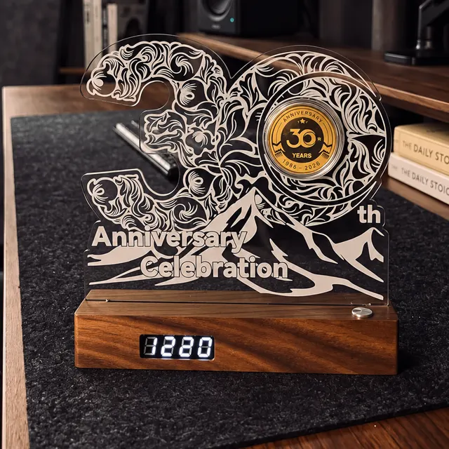 Wooden Desk Organizer with Digital Clock and Acrylic Display corporate gift set