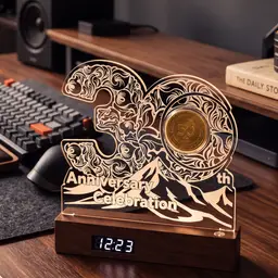 Wooden Desk Organizer with Digital Clock and Acrylic Display thumbnail 2