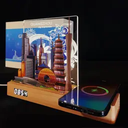 Wooden Desk Organizer with Wireless Charger and Digital Clock thumbnail 2