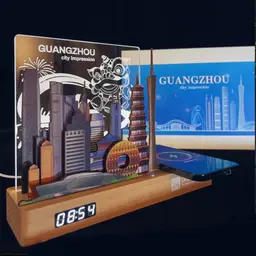 Wooden Desk Organizer with Wireless Charger and Digital Clock thumbnail 3