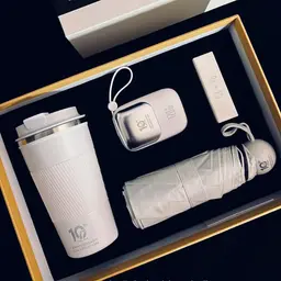 White Tumbler, Power Bank, Umbrella and Charging Cable Gift Set thumbnail 1