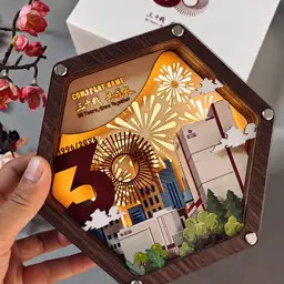 Hexagonal Wooden 30th Anniversary Night Light with Charging Cable thumbnail 4