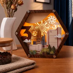 Hexagonal Wooden 30th Anniversary Night Light with Charging Cable thumbnail 3
