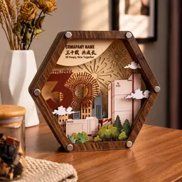 Hexagonal Wooden 30th Anniversary Night Light with Charging Cable thumbnail 2