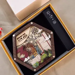 Hexagonal Wooden 30th Anniversary Night Light with Charging Cable thumbnail 5