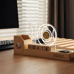 Beech Wood Desk Organizer with Wireless Charger and Light thumbnail 5