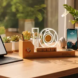 Beech Wood Desk Organizer with Wireless Charger and Light thumbnail 3