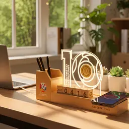 Beech Wood Desk Organizer with Wireless Charger and Light thumbnail 2