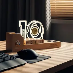 Beech Wood Desk Organizer with Wireless Charger and Light thumbnail 1