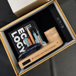 Wooden Desk Organizer with Digital Clock and Rotating Calendar thumbnail 5