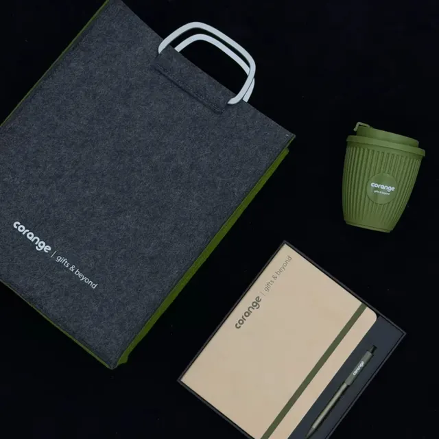 Felt Tote, Tumbler, Notebook, and Pen Gift Set