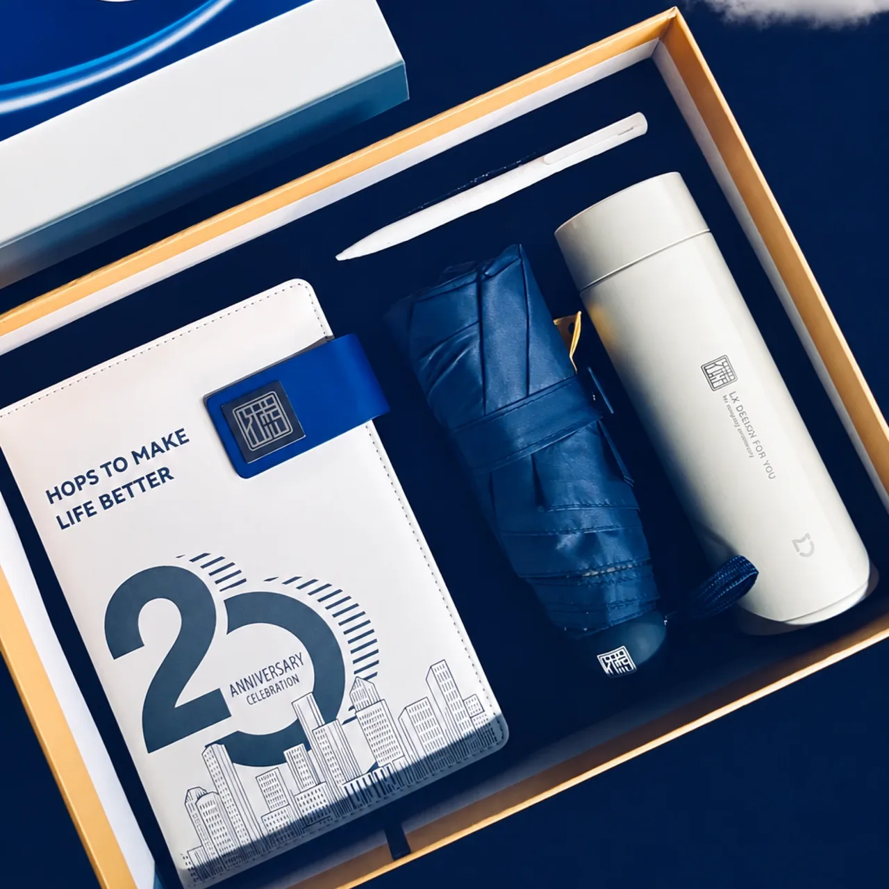 Notebook, Pen, Umbrella and Thermos Gift Set in Rigid Box