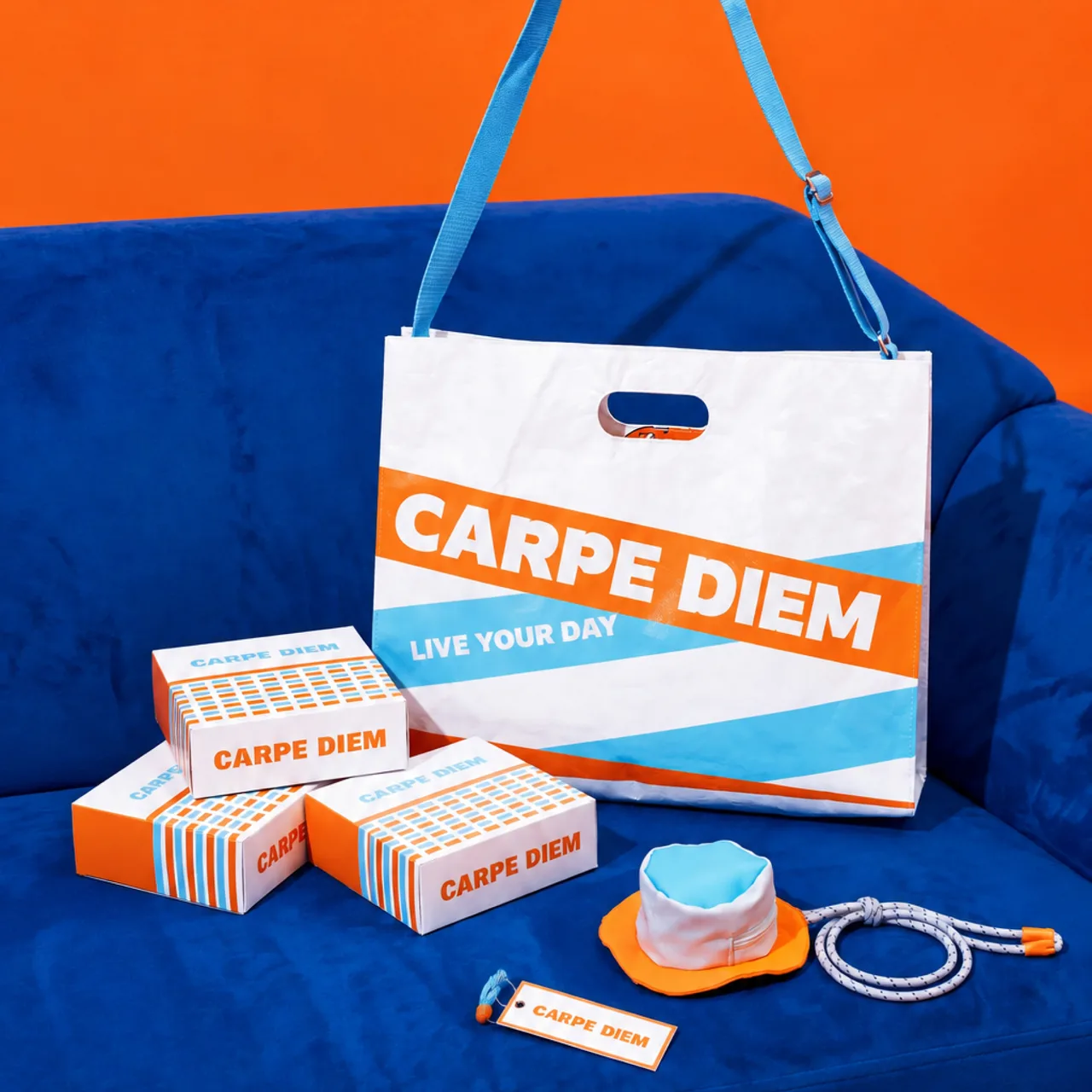 Orange and Blue Towel and Keychain Gift Set — View 1