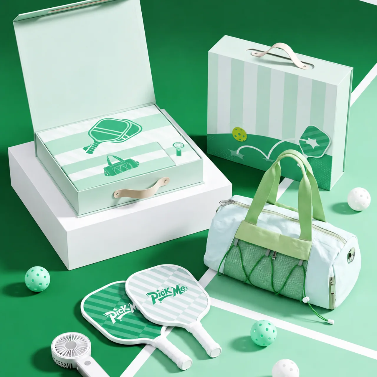 Green Handheld Fan and Tote Bag Gift Set — View 1