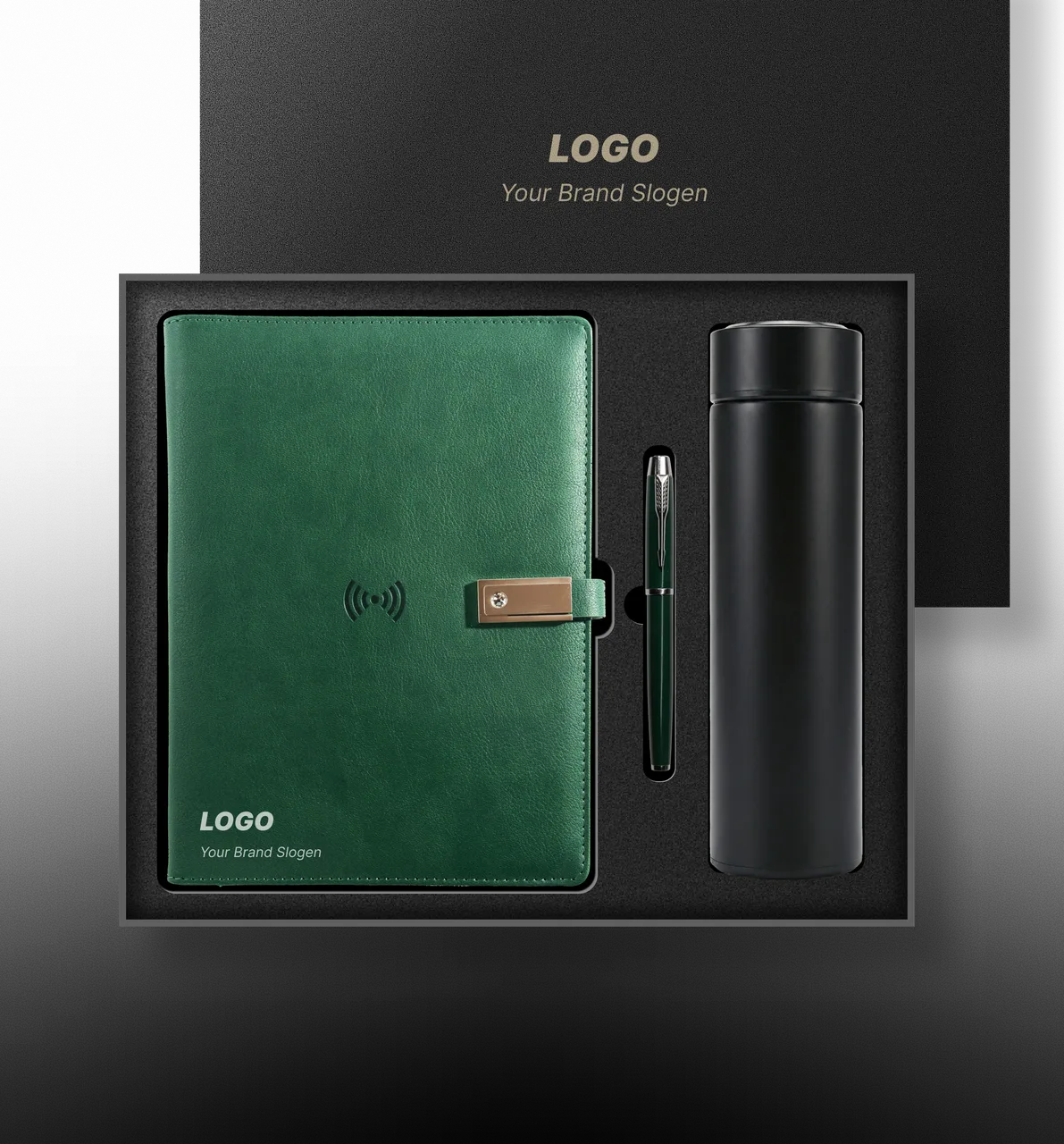 Eco-Friendly Thermo PU Leather Charging Notebook Gift Box