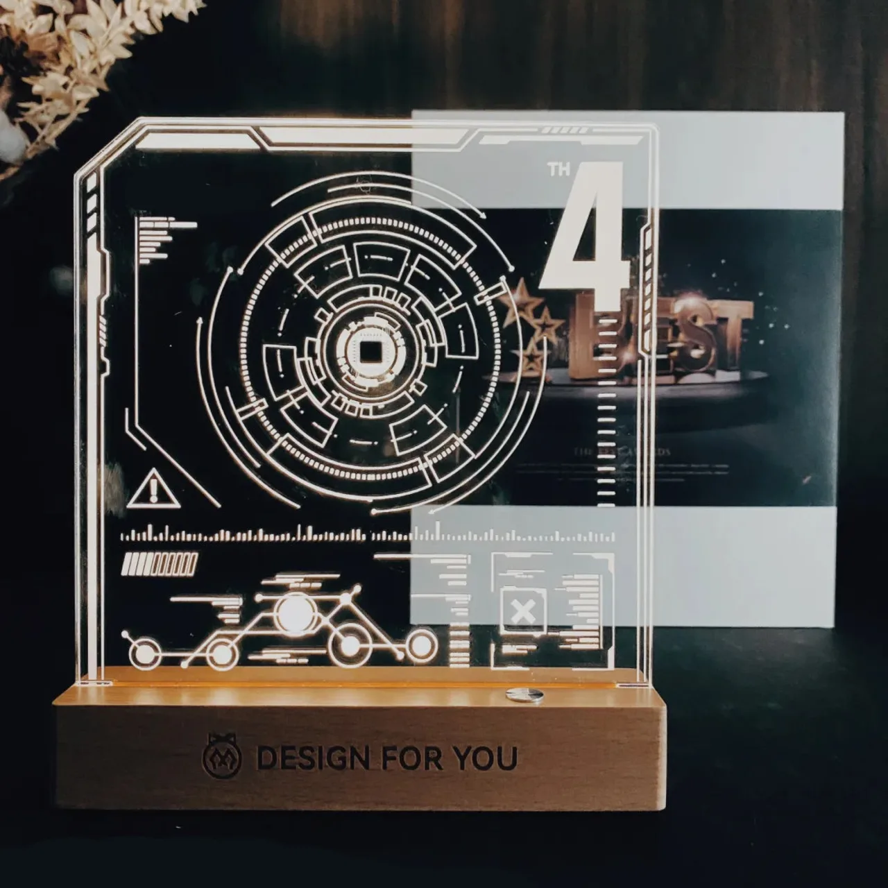 Circuit-Pattern Acrylic Night Light with Beech Wood Base — View 1