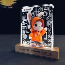 Rabbit Figurine Night Light Gift Set with Wooden Base thumbnail 3