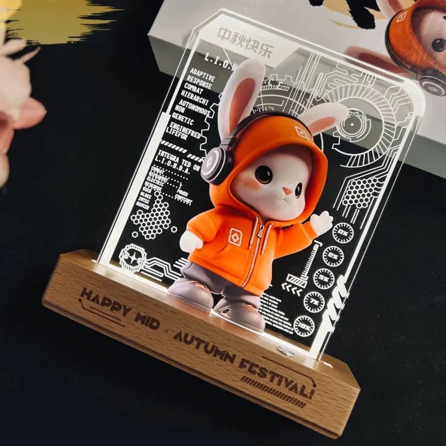 Rabbit Figurine Night Light Gift Set with Wooden Base corporate gift set