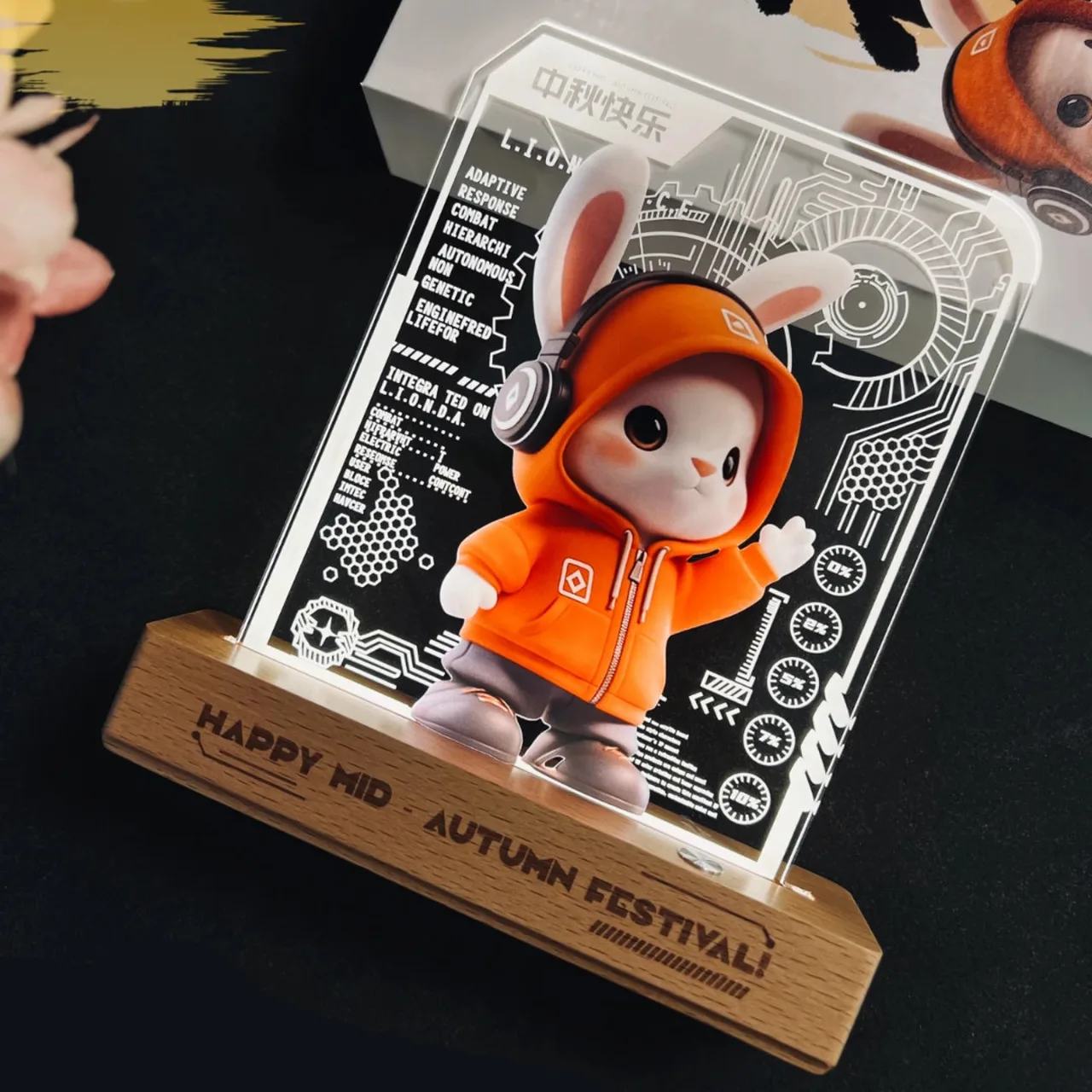 Rabbit Figurine Night Light Gift Set with Wooden Base — View 1