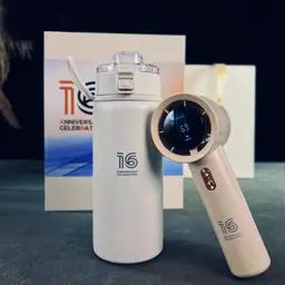 Beige Insulated Thermos and Handheld Fan Gift Set thumbnail 2