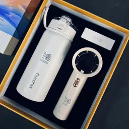 Beige Insulated Thermos and Handheld Fan Gift Set thumbnail 1