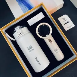 Beige Insulated Thermos and Handheld Fan Gift Set thumbnail 4