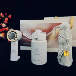 White Handheld Fan, Thermos and Compact Umbrella Gift Set thumbnail 6