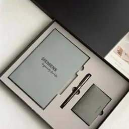 Gray Leather Notebook, Ebony Wood Pen, and Card Holder Gift Set thumbnail 3
