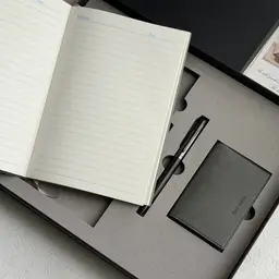 Gray Leather Notebook, Ebony Wood Pen, and Card Holder Gift Set thumbnail 5