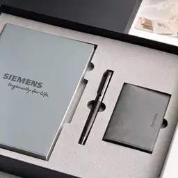 Gray Leather Notebook, Ebony Wood Pen, and Card Holder Gift Set thumbnail 4