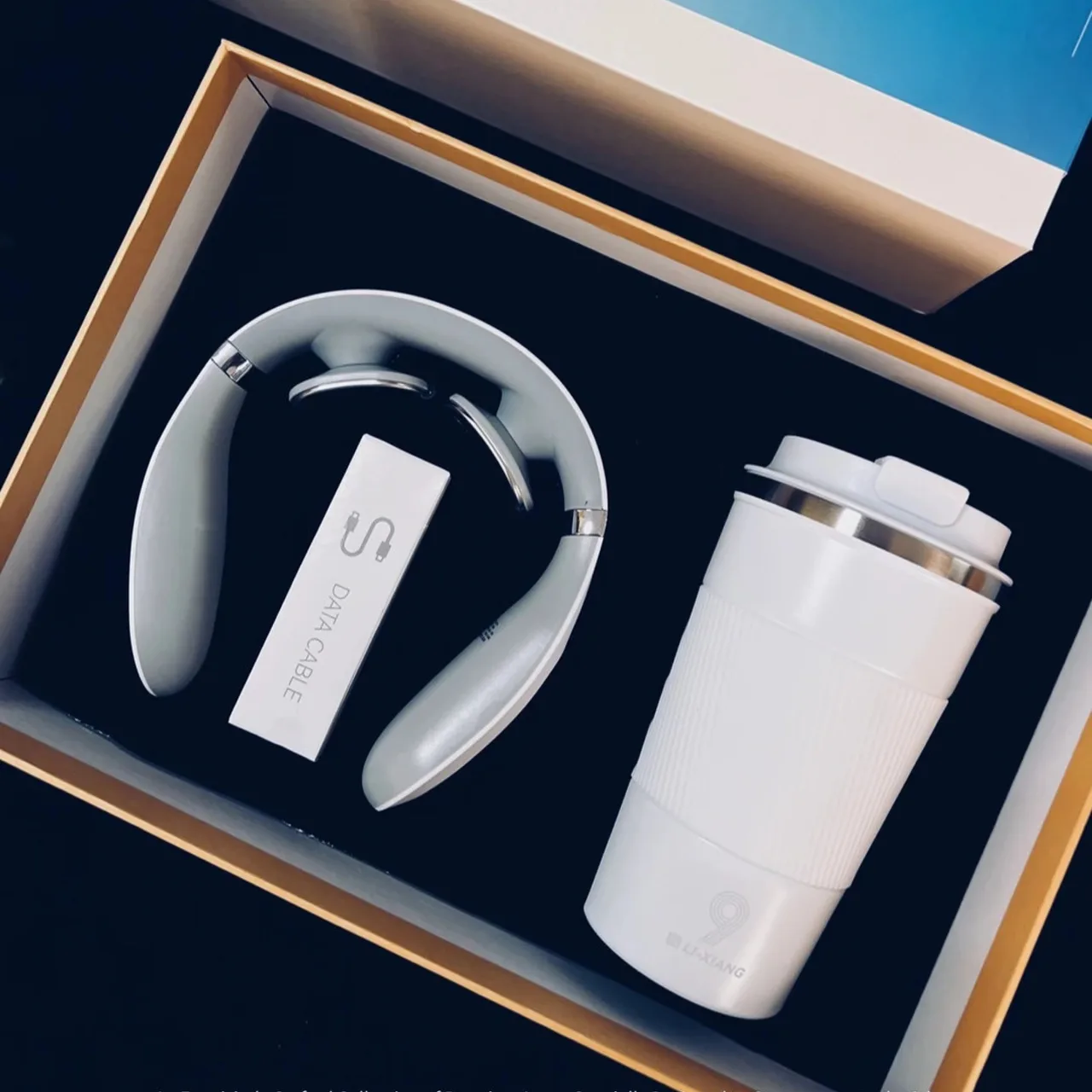 White Tumbler and Charging Cable Gift Set in Rigid Box