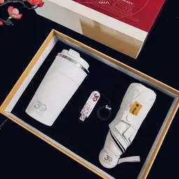 White Tumbler and Foldable Umbrella Gift Set with Custom Insert thumbnail 5